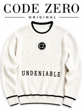Vintage Code Zero Knit Sweater White Graphic Y2K Streetwear Oversized